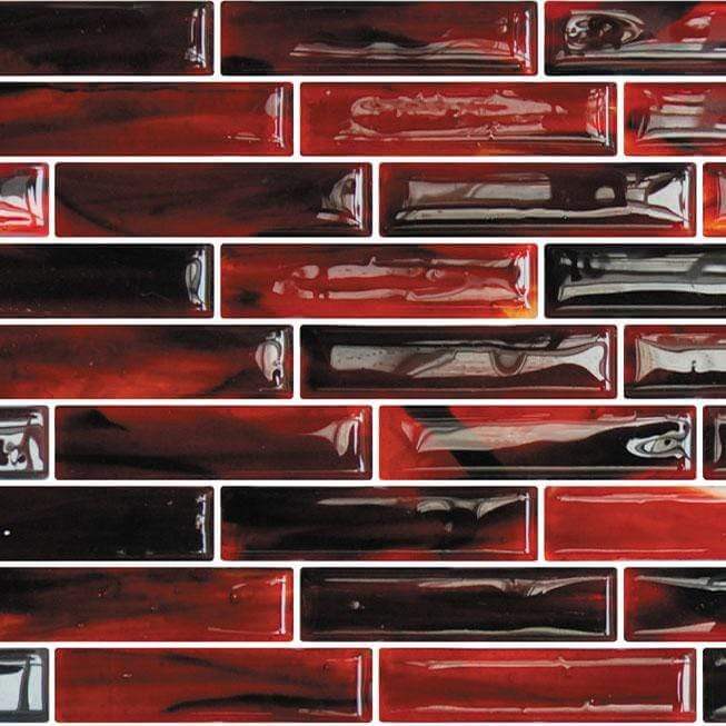 Ruby 1" x 4" Red Glossy Glass Tile Botanical Glass