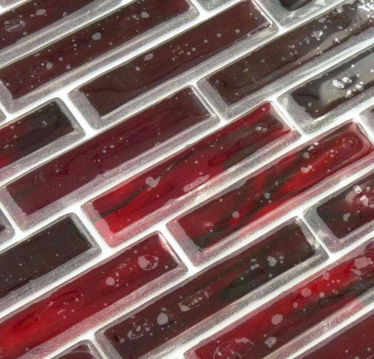 Ruby 1" x 4" Red Glossy Glass Tile Botanical Glass