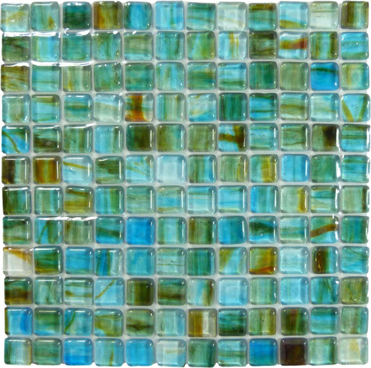 Turquoise 1" x 1" Blue Glossy Glass Tiles Botanical Glass