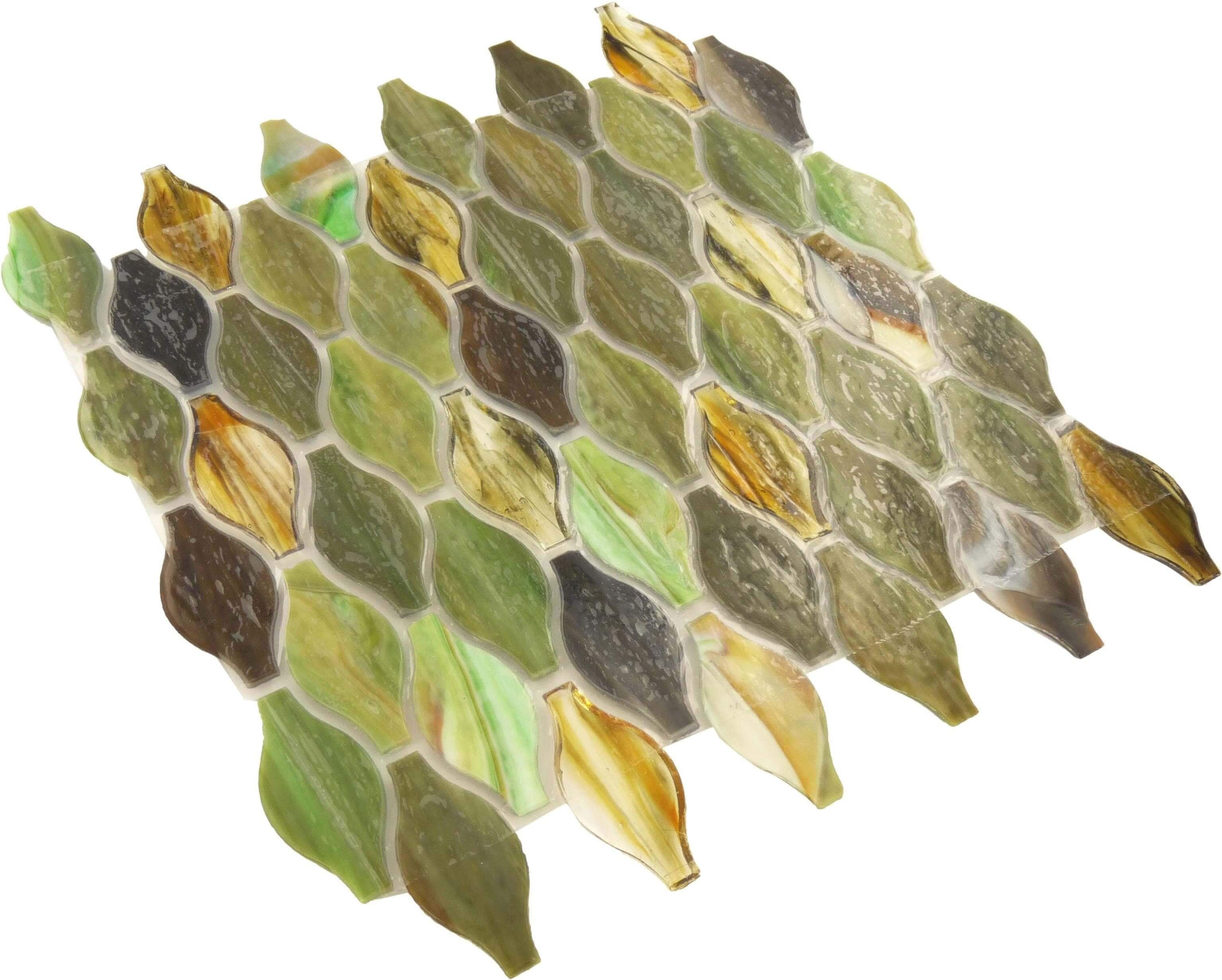 Emerald Green Unique Shapes Glossy Glass Tile Botanical Glass