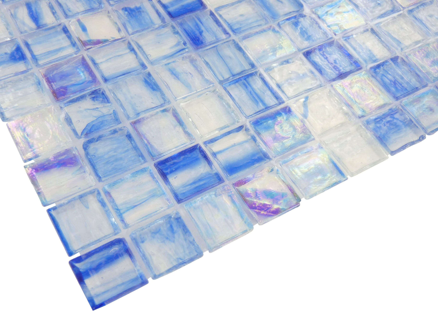 Blue 1'' x 1'' Glossy & Iridescent Glass Tile Botanical Glass