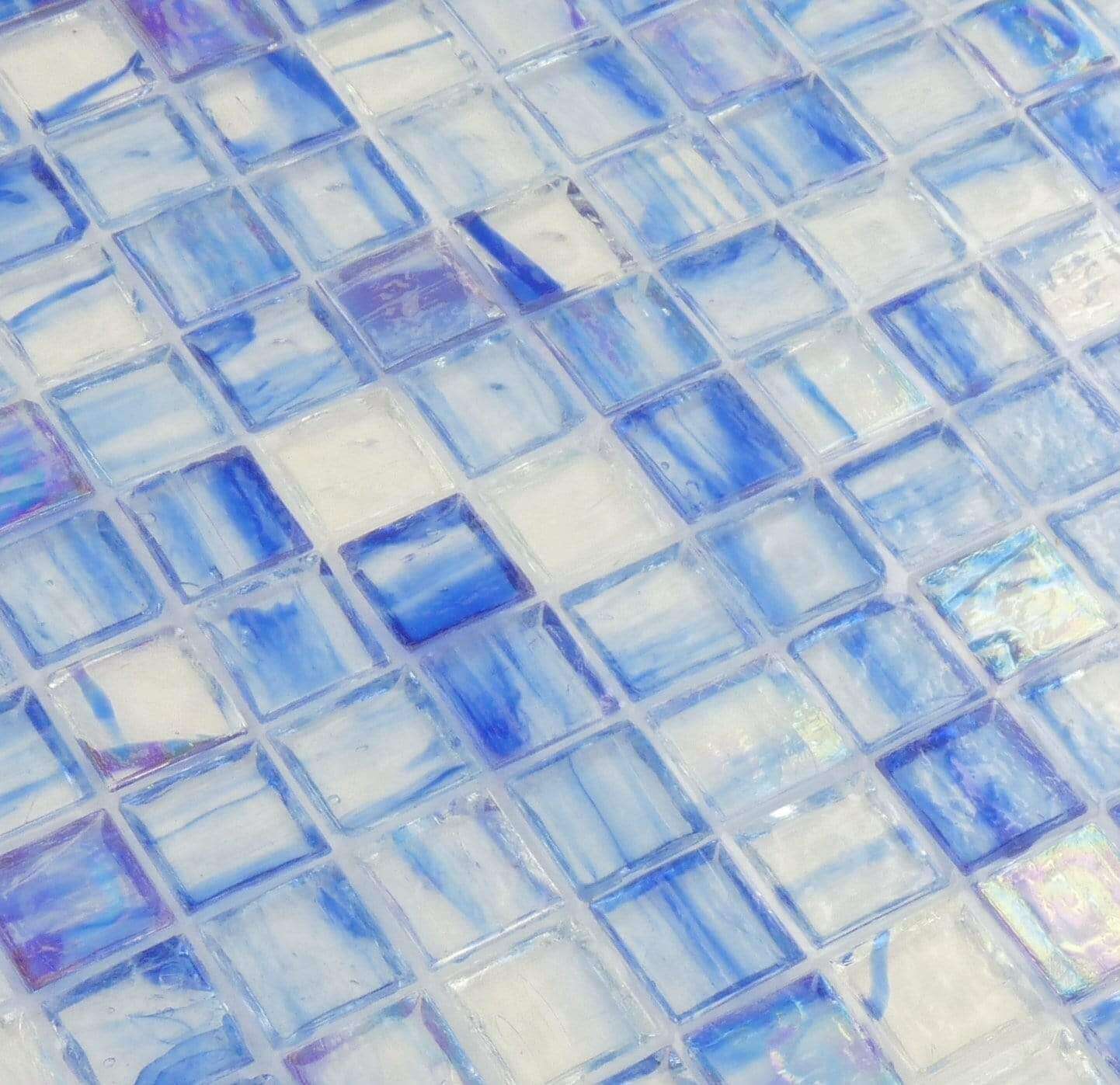 Blue 1'' x 1'' Glossy & Iridescent Glass Tile Botanical Glass