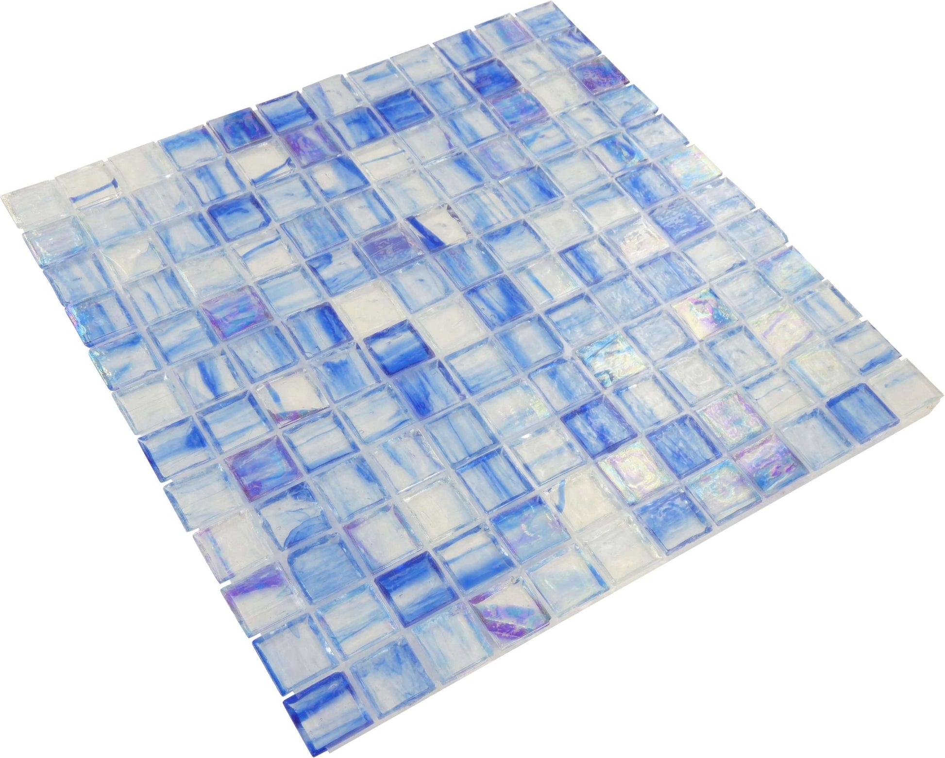 Blue 1'' x 1'' Glossy & Iridescent Glass Tile Botanical Glass