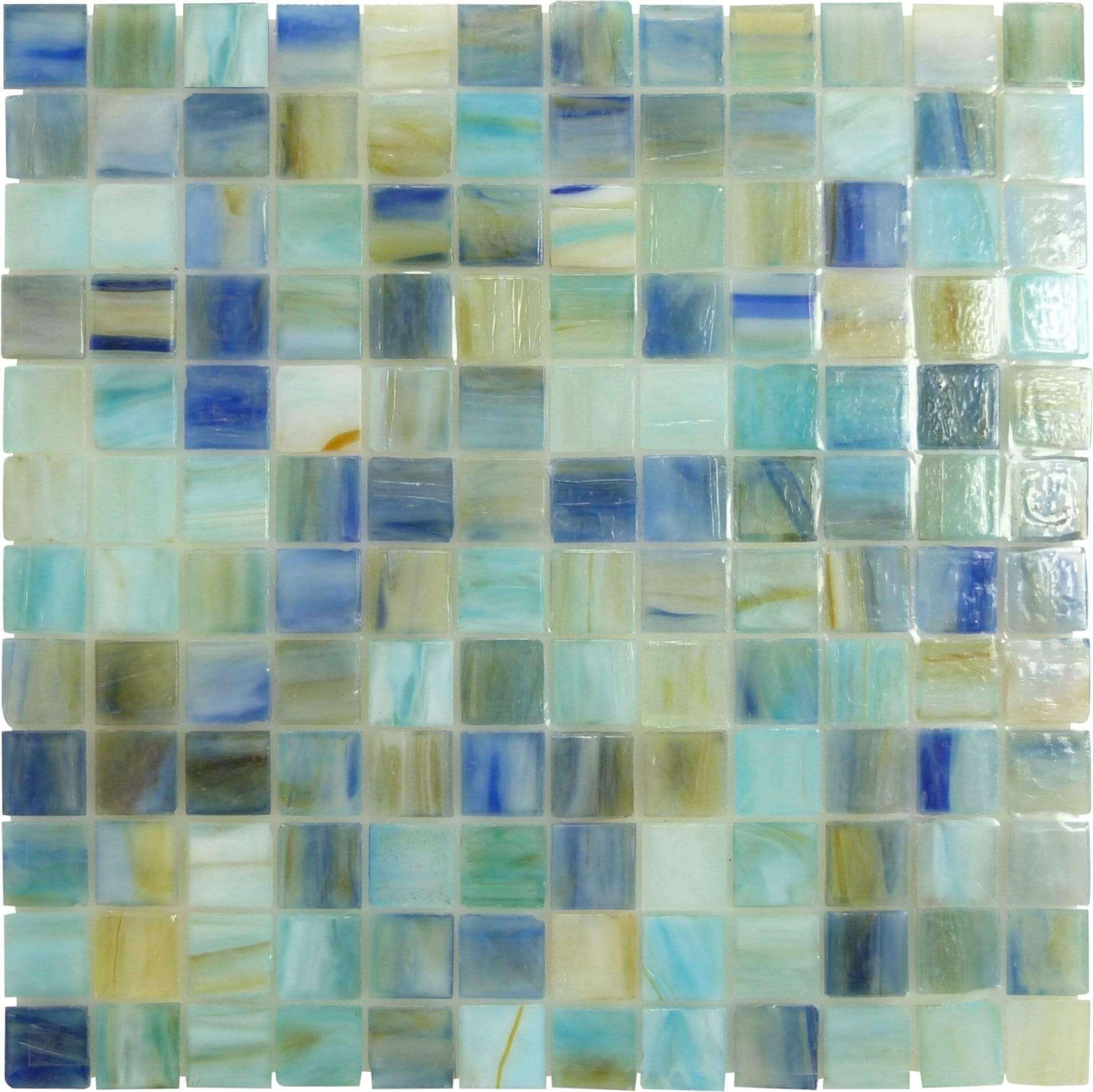 Ocean Blue Illusion 1" x 1" Glossy Glass Tile Botanical Glass