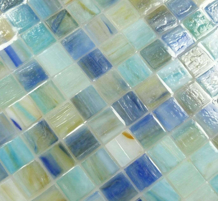 Ocean Blue Illusion 1" x 1" Glossy Glass Tile Botanical Glass