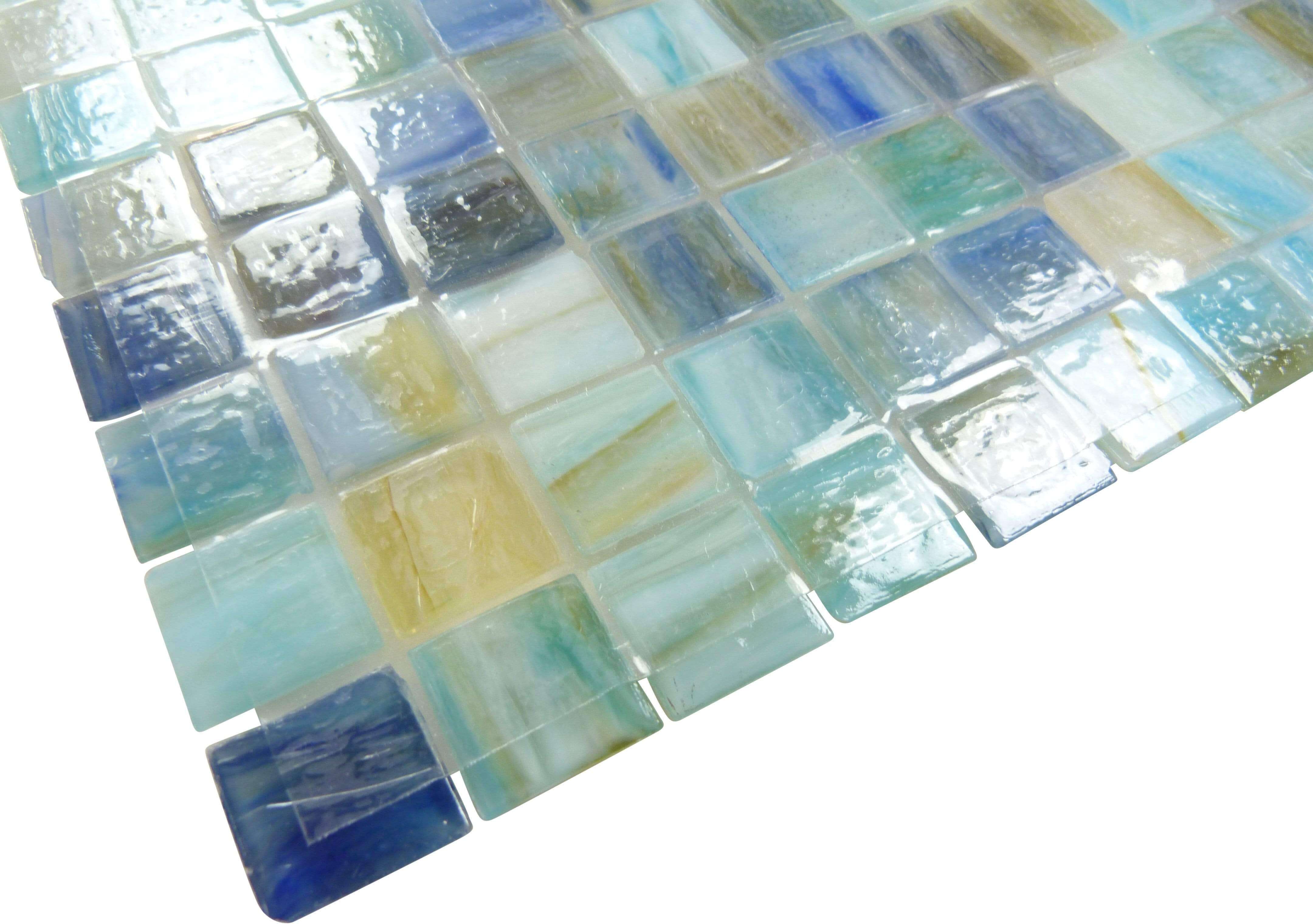 Ocean Blue Illusion 1" x 1" Glossy Glass Tile Botanical Glass