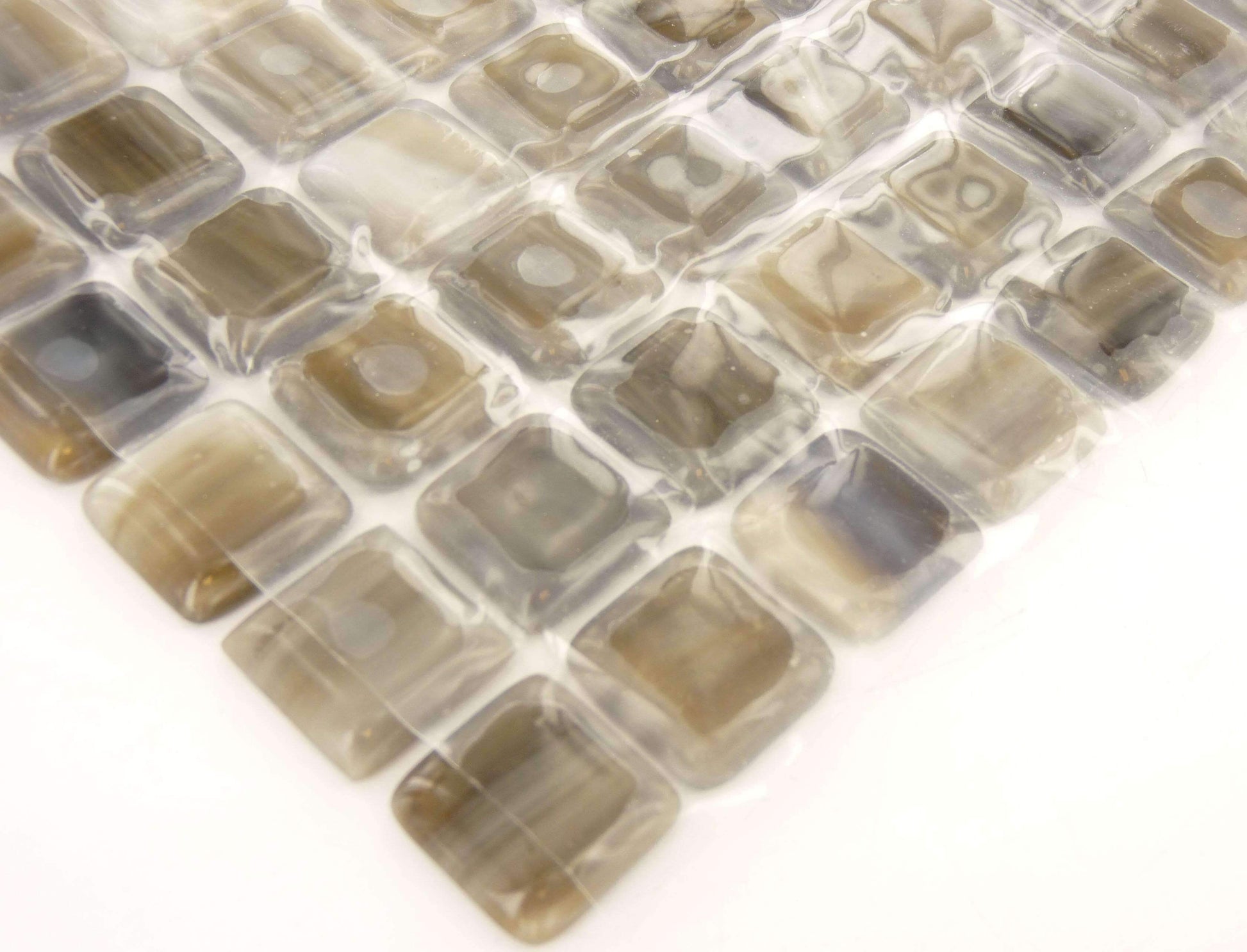 Coconut 1" x 1" Brown Glossy Glass Tiles Botanical Glass