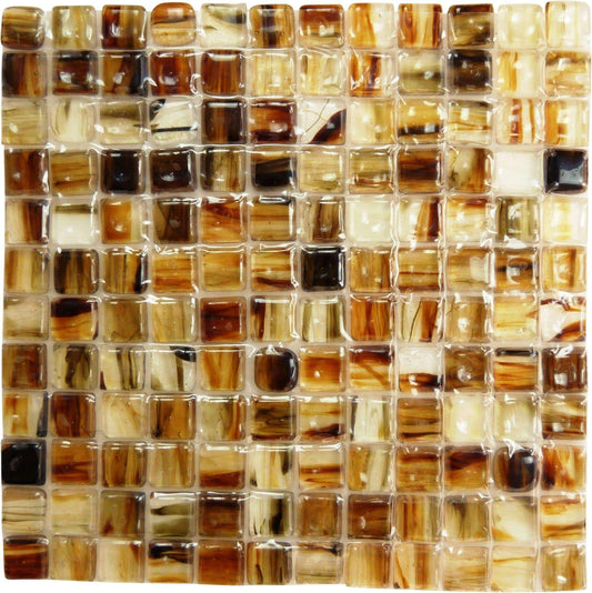 Flammeous 1" x 1" Brown Glossy Glass Tiles Botanical Glass