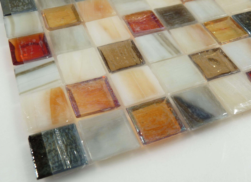 Mocha Natural Stone/Golden Chrome & Hammered Iridescent Glass Mosaic Tile  DIY