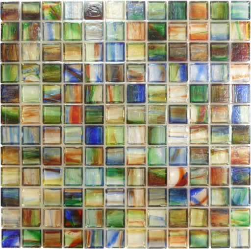 Green 1'' x 1'' Glossy Glass Tile Botanical Glass