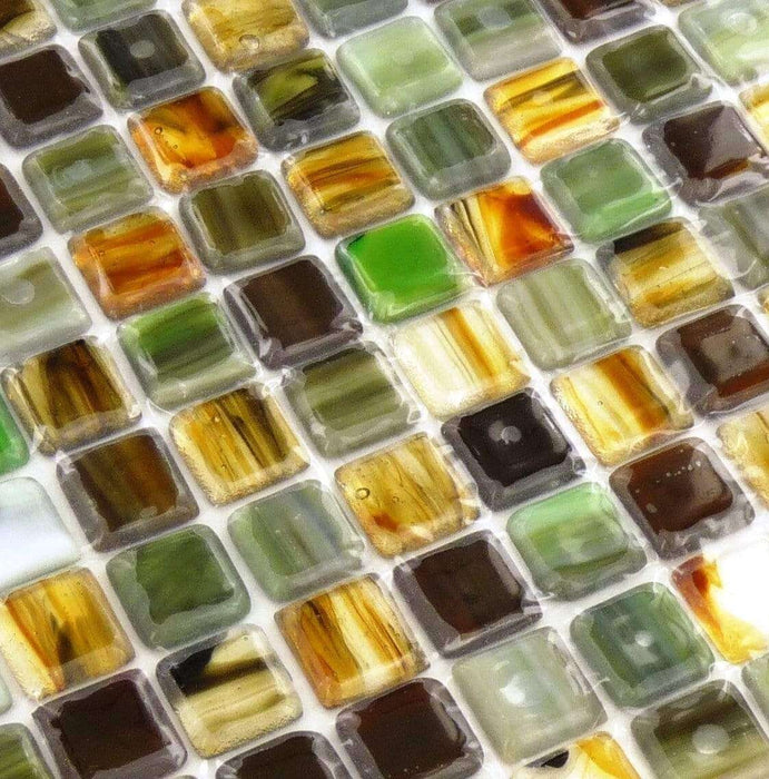 Corbeau 1" x 1" Green Glossy Glass Tiles Botanical Glass