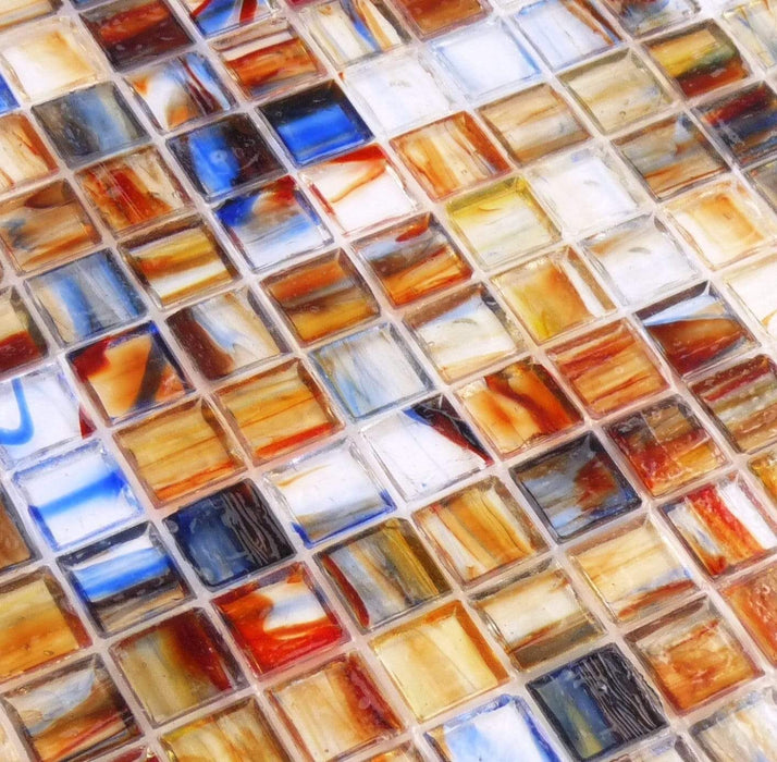 Orange 1'' x 1'' Glossy & Iridescent Glass Tile Botanical Glass