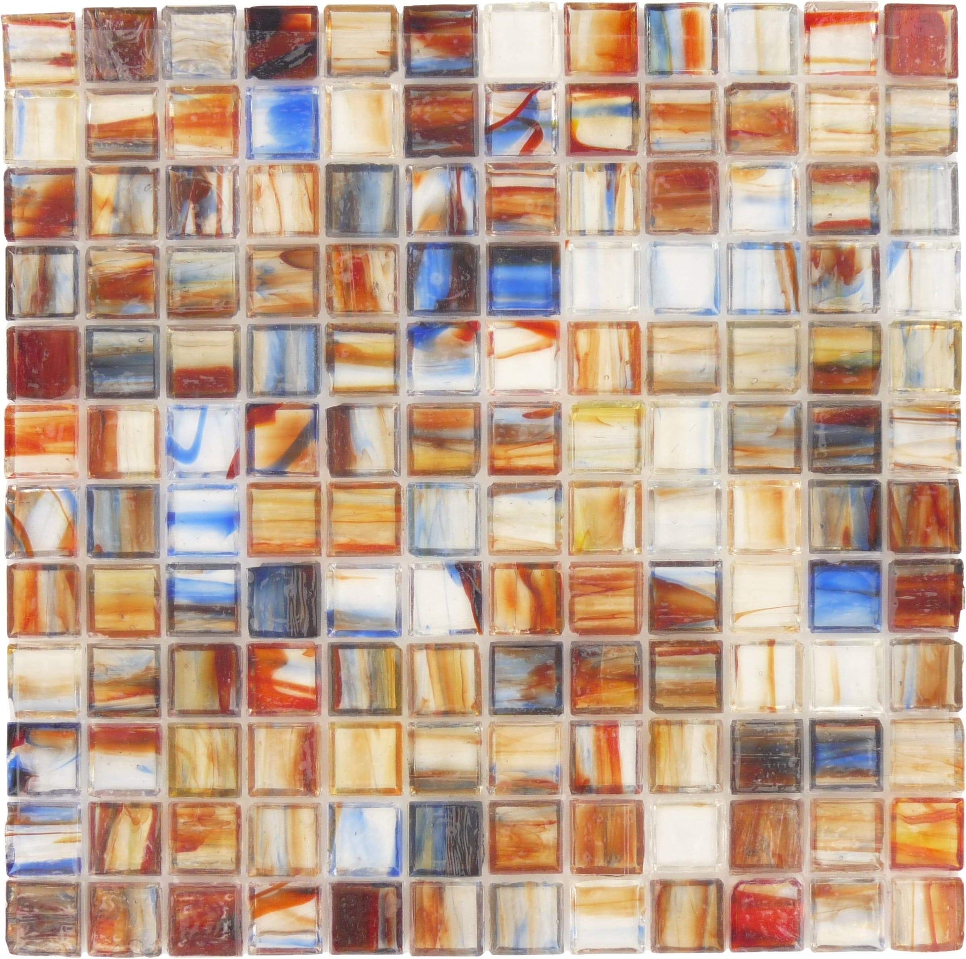 Orange 1'' x 1'' Glossy & Iridescent Glass Tile Botanical Glass