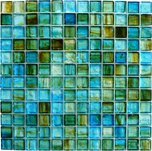 Clear Turquoise 1'' x 1'' Glossy Glass Tile Botanical Glass