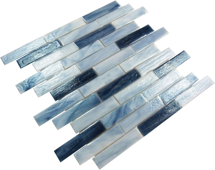 Clouds Blue 1'' x 4'' Glossy Glass Tile Botanical Glass