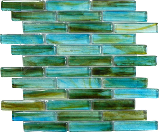 Turquoise Blue 1" x 4" Glossy Glass Tile Botanical Glass