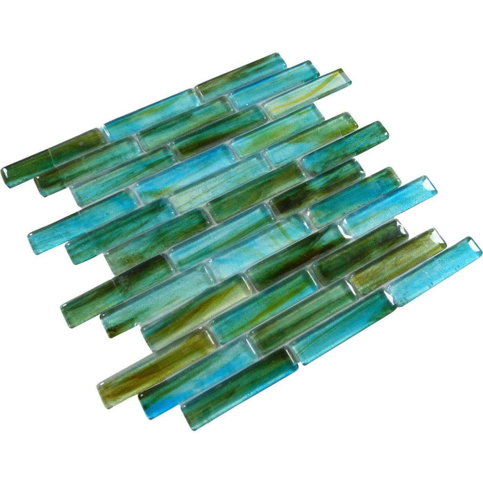 Turquoise Blue 1" x 4" Glossy Glass Tile Botanical Glass