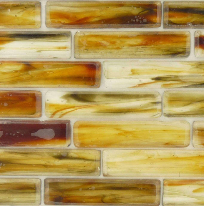 Flammeous 1" x 4" Brown Glossy Glass Tiles Botanical Glass