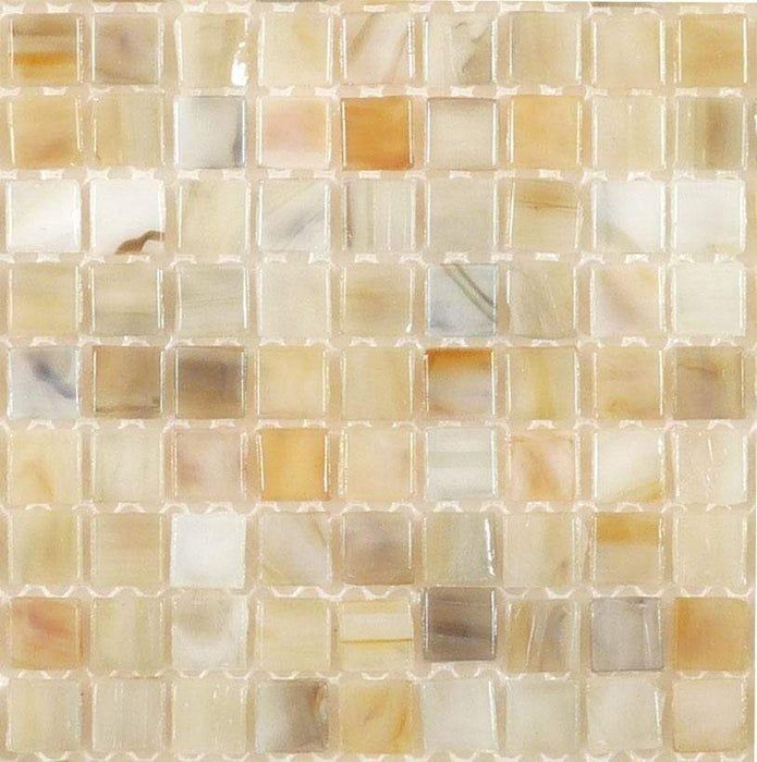 Cream/Beige 3/8'' x 3/8'' Glass Glossy Tile Botanical Glass