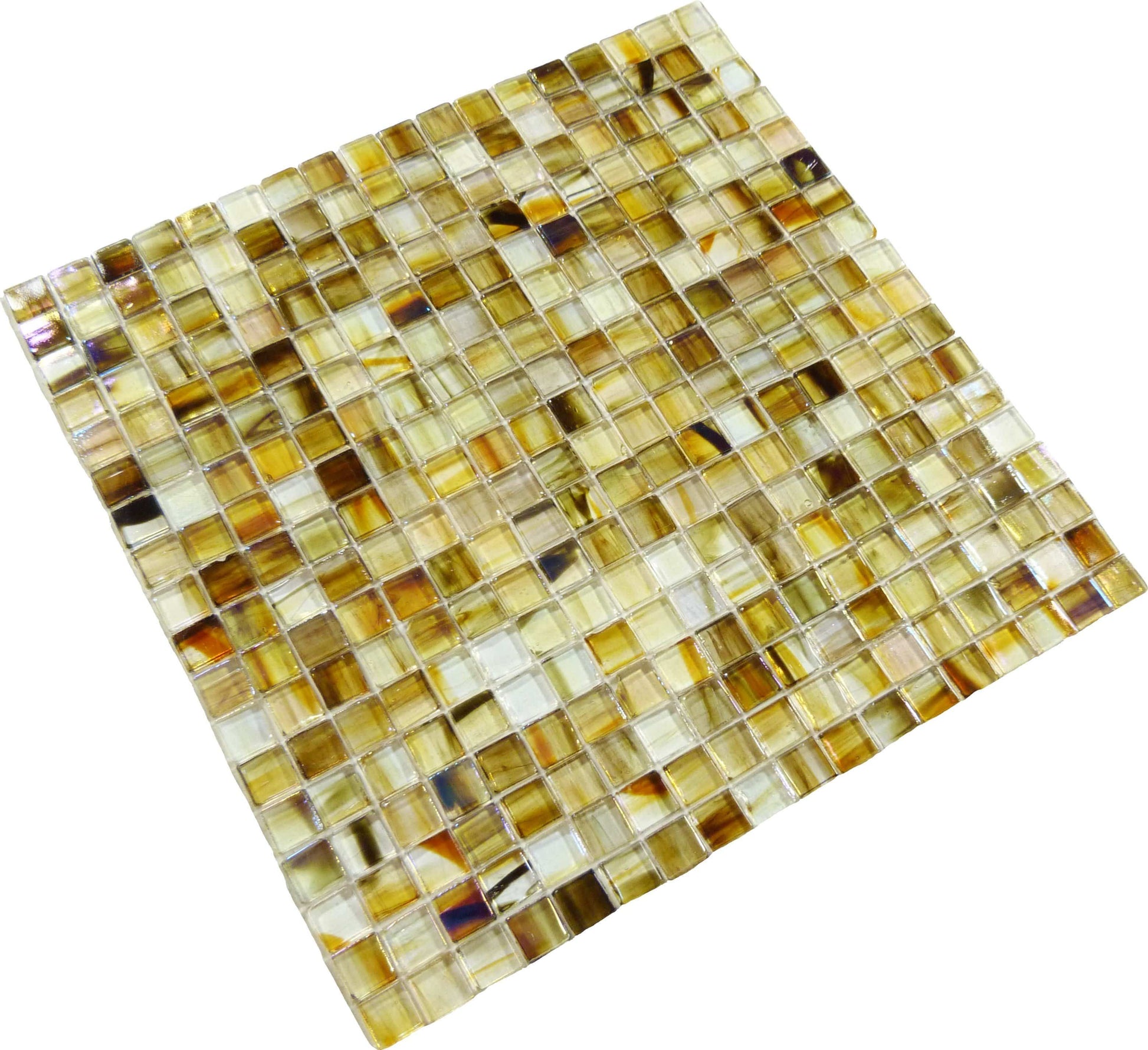 Brown 5/8'' x 5/8'' Glossy & Iridescent Glass Tile Botanical Glass