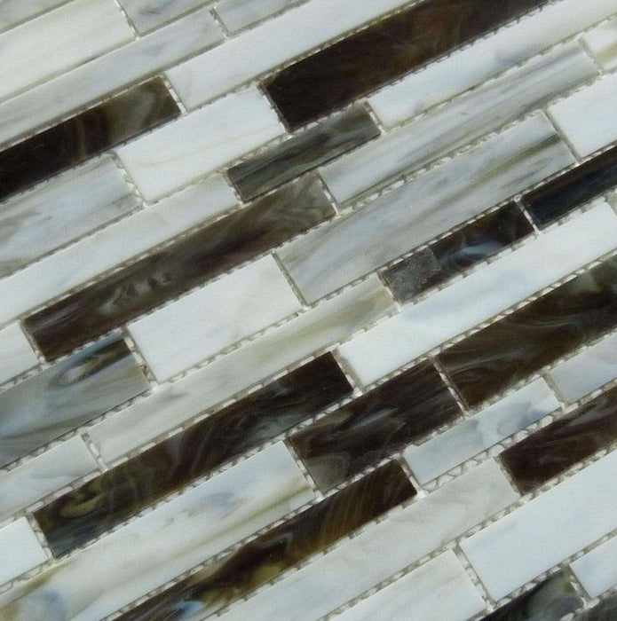 Brownie Swirl Random Bricks Glossy Glass Tile Botanical Glass