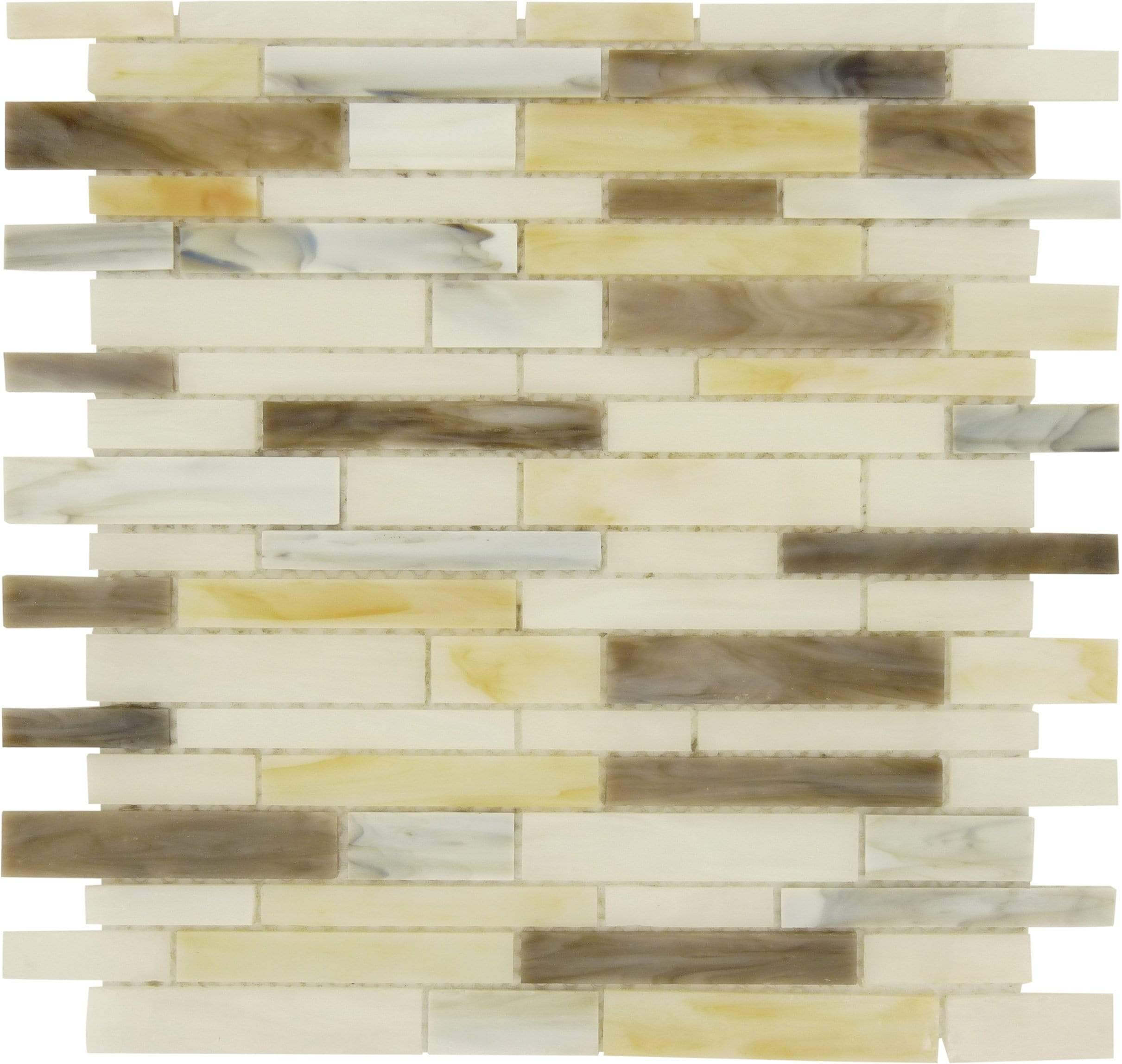 Woody Brown Random Bricks Glossy Glass Tile Botanical Glass