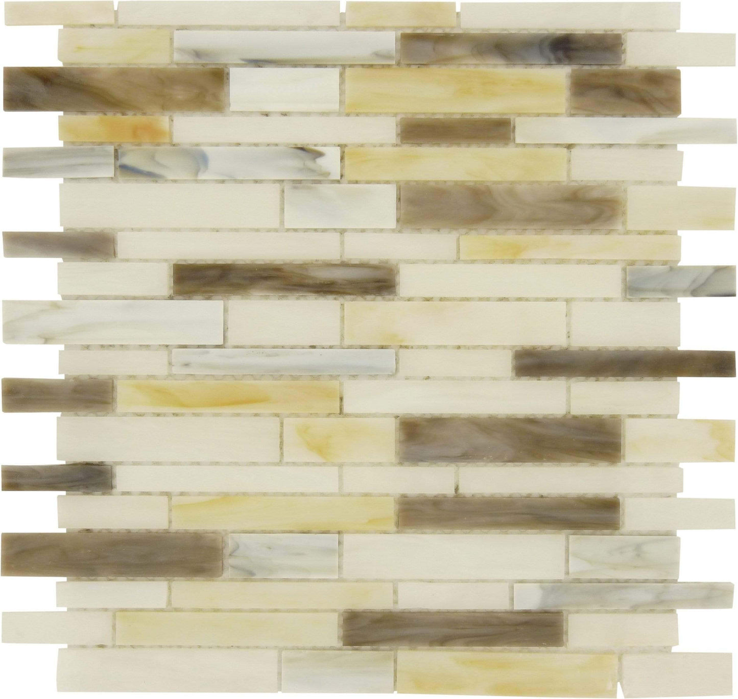 Woody Brown Random Bricks Glossy Glass Tile Botanical Glass