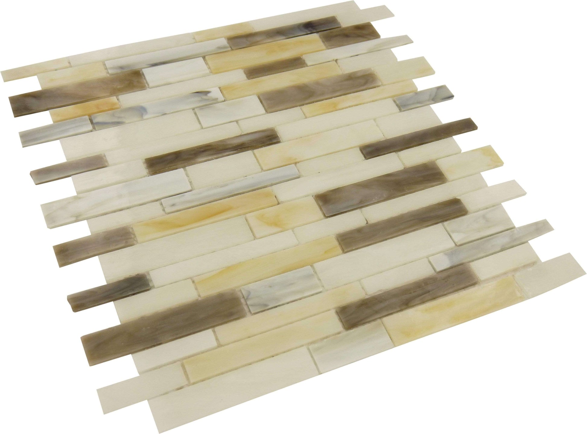 Woody Brown Random Bricks Glossy Glass Tile Botanical Glass