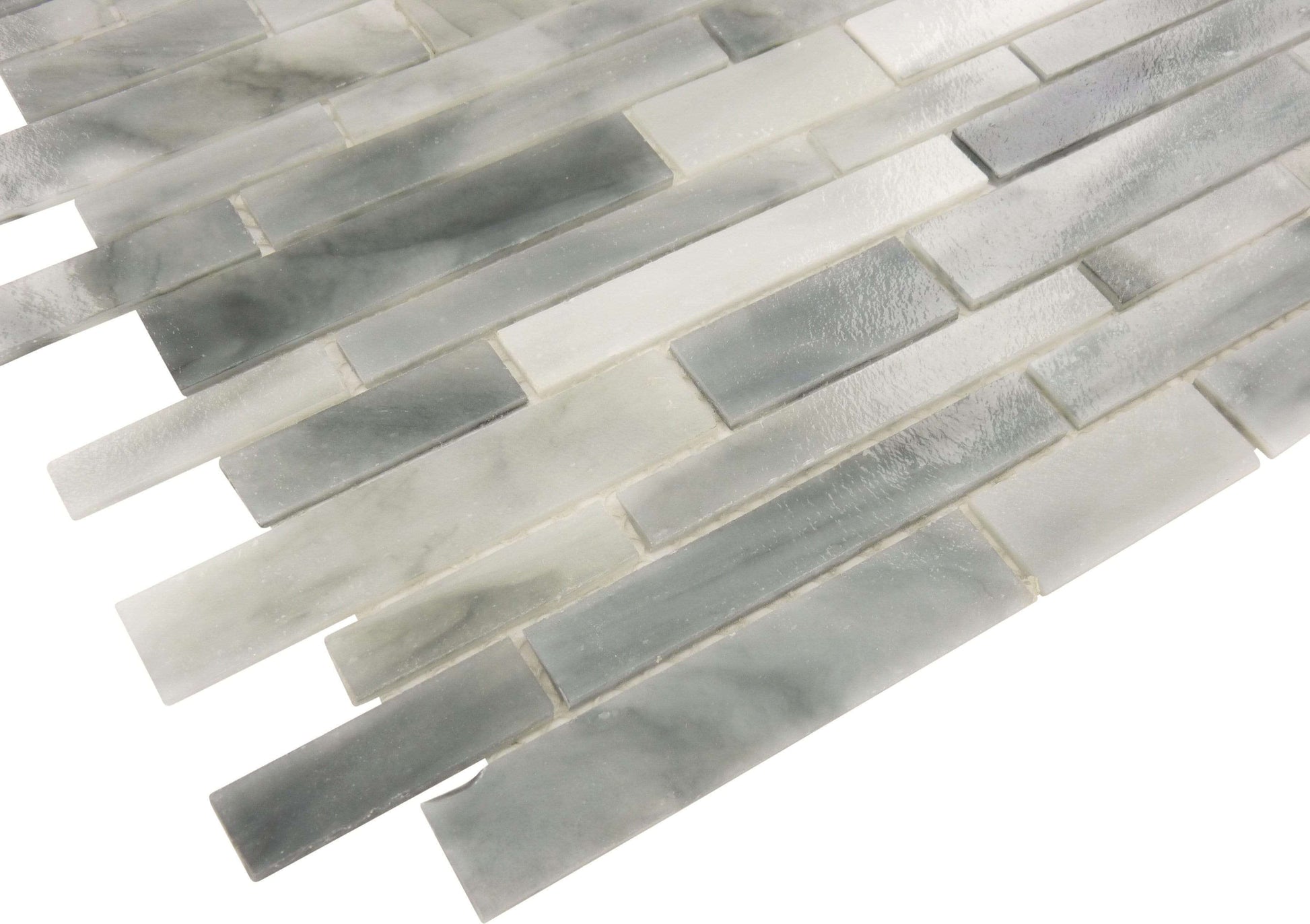 Light Grey Random Bricks Artisan Glossy Glass Tile Botanical Glass