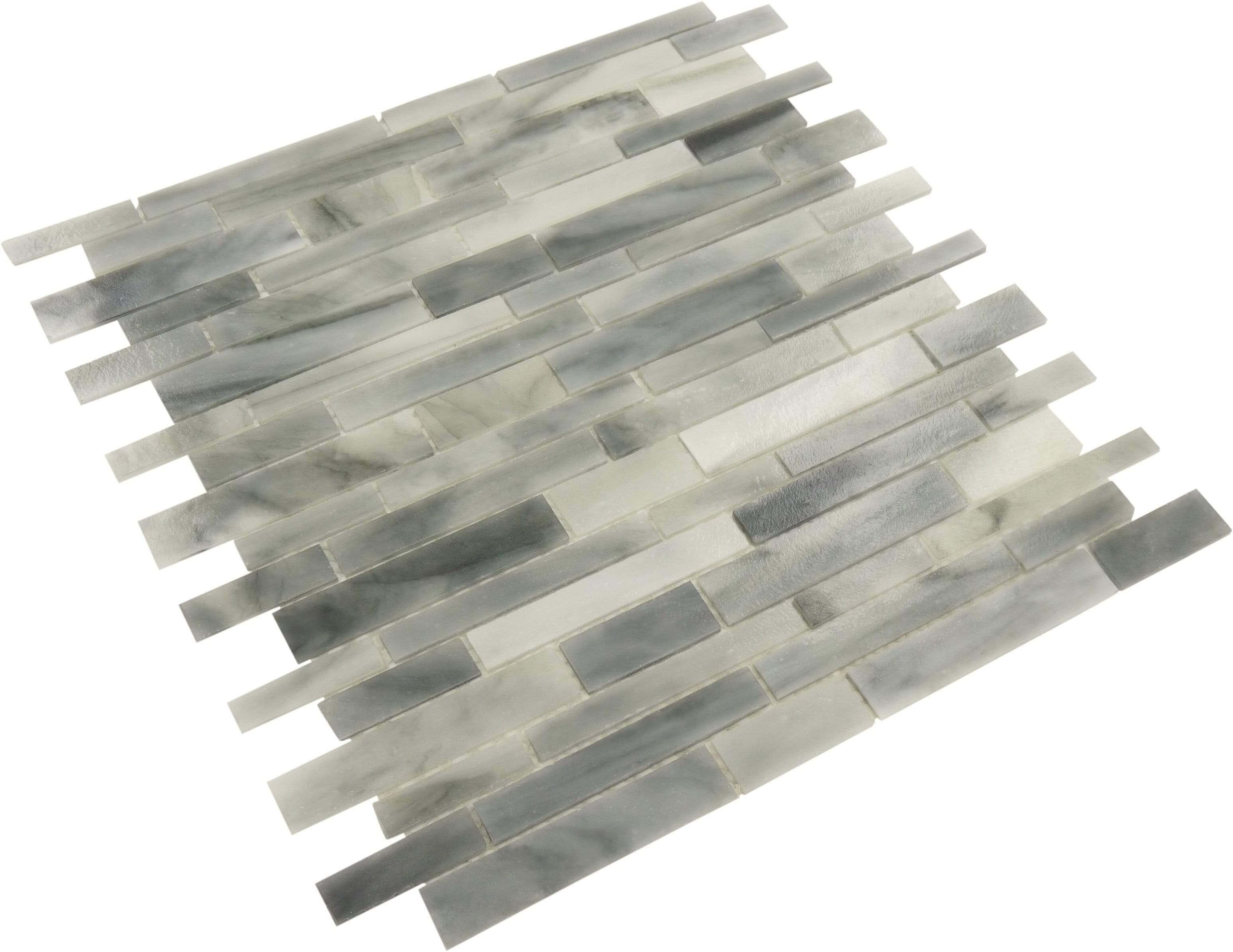 Light Grey Random Bricks Artisan Glossy Glass Tile Botanical Glass