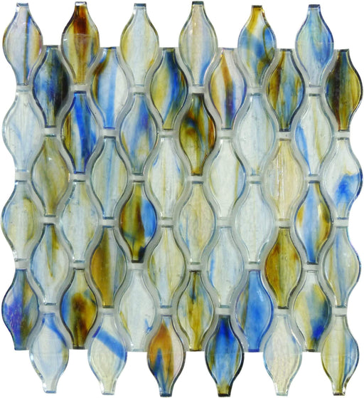 Clear Blue Mix Unique Shapes Glossy & Iridescent Glass Tile Botanical Glass