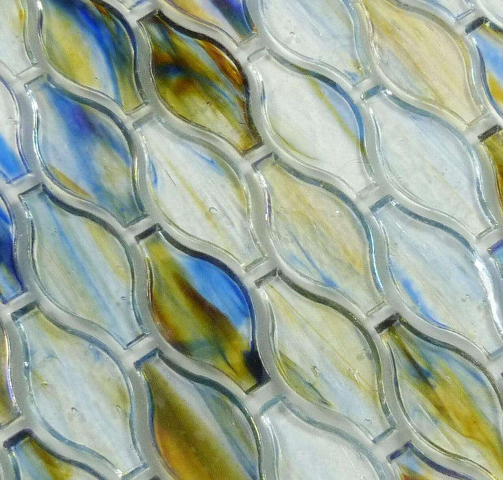 Clear Blue Mix Unique Shapes Glossy & Iridescent Glass Tile Botanical Glass