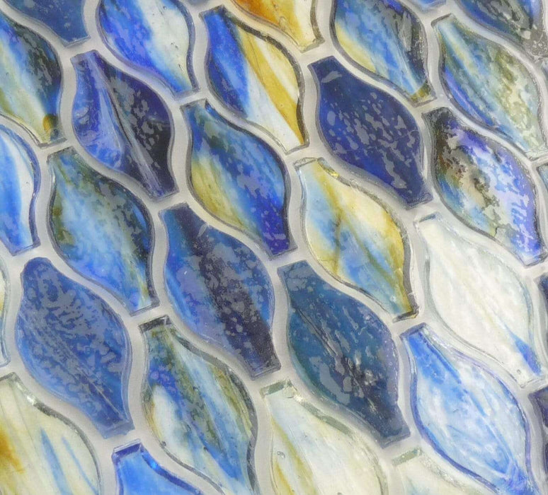Sapphire Blue Unique Shapes Glossy Glass Tile Botanical Glass