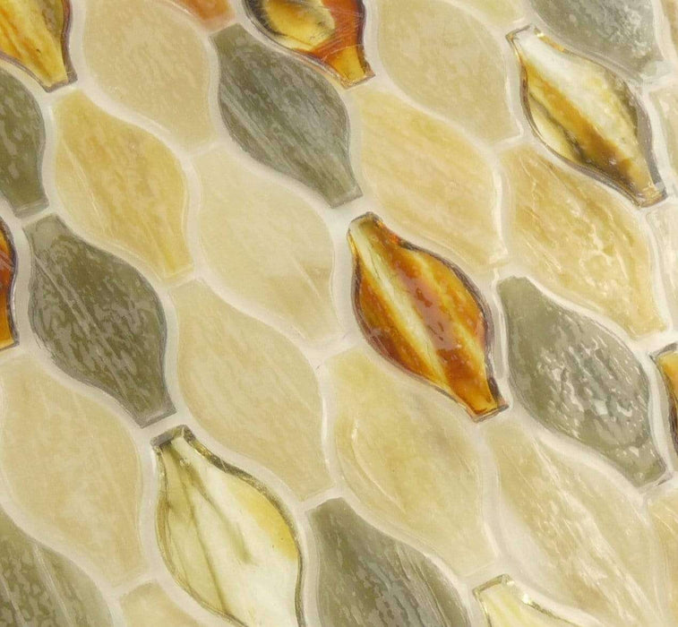 Olive Brown Unique Shapes Glossy Glass Tile Botanical Glass