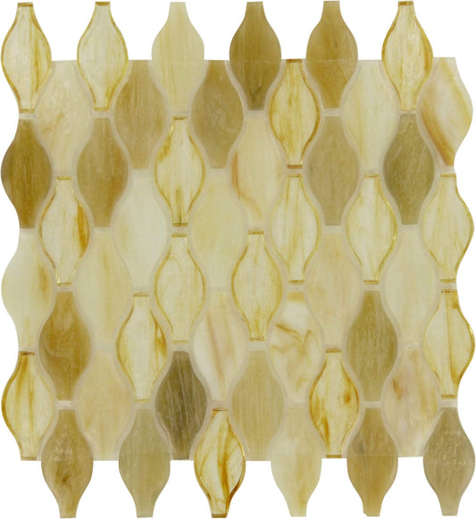 Mocha Beige Unique Shapes Glossy Glass Tile Botanical Glass