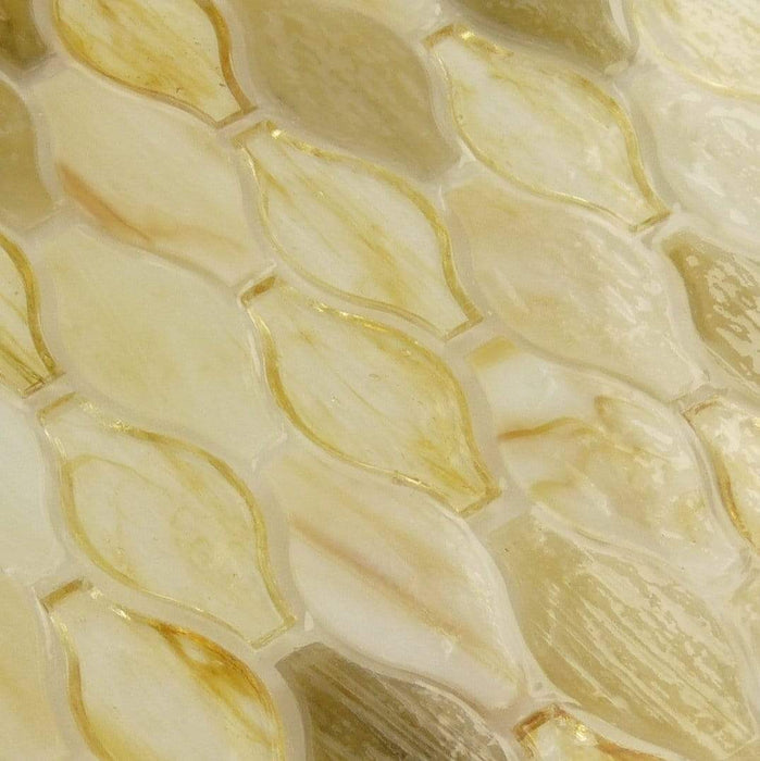 Mocha Beige Unique Shapes Glossy Glass Tile Botanical Glass
