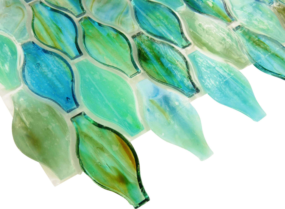 Turquoise Green Unique Shapes Glossy Glass Tile Botanical Glass