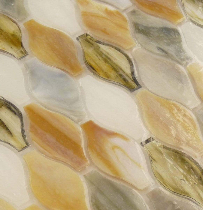 Coffee White Unique Shapes Glossy Glass Tile Botanical Glass