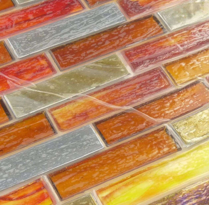 Bonfire Red 1'' x 4'' Glossy Glass Tile Botanical Glass