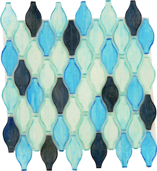 Clear Ocean Ripple Blue Unique Shapes Glossy Glass Tile Botanical Glass