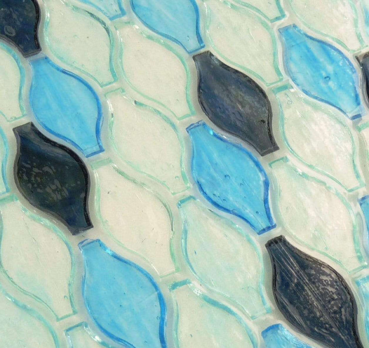 Clear Ocean Ripple Blue Unique Shapes Glossy Glass Tile Botanical Glass