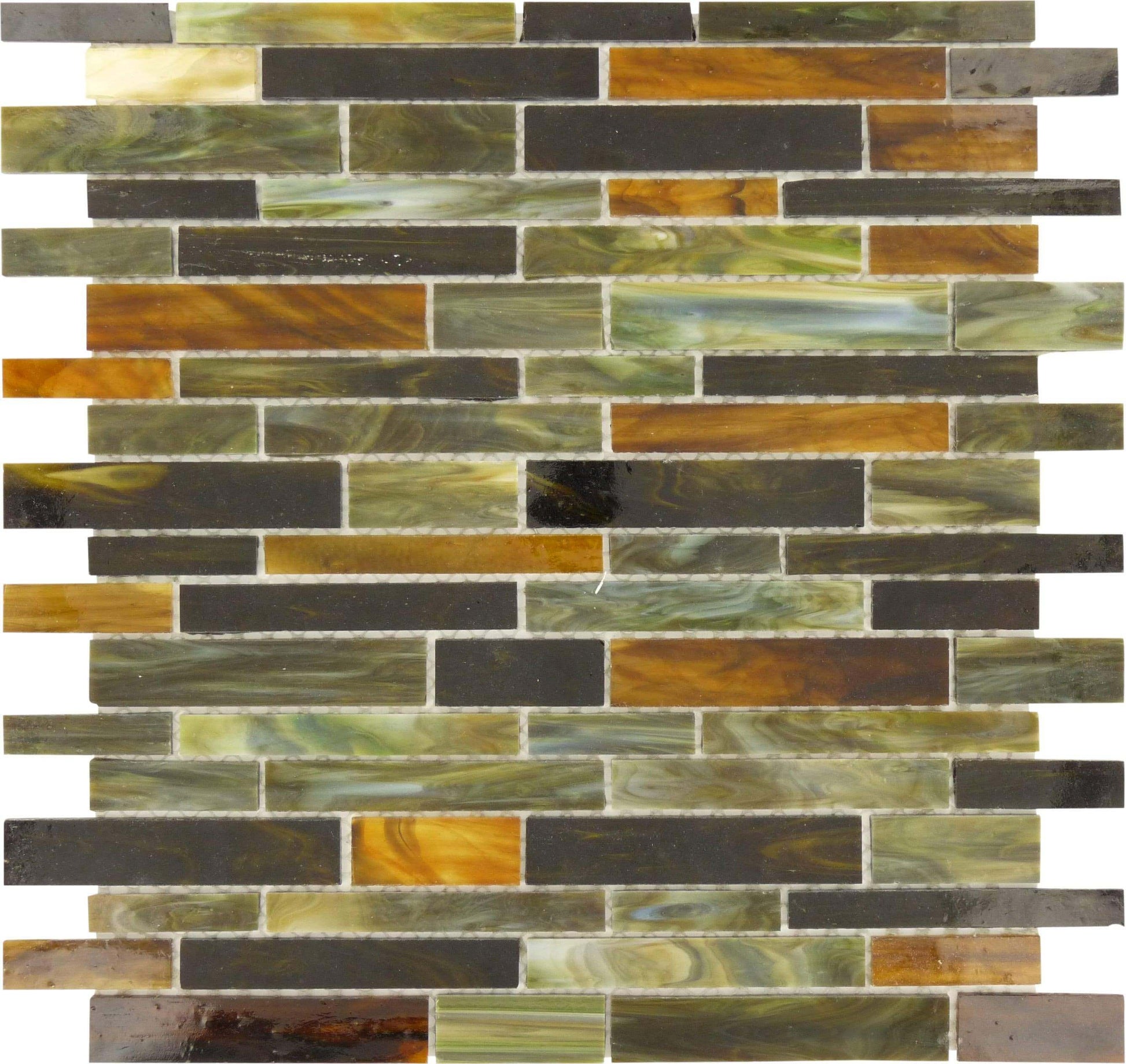 Forest Land Green Random Bricks Glossy Glass Tile Botanical Glass