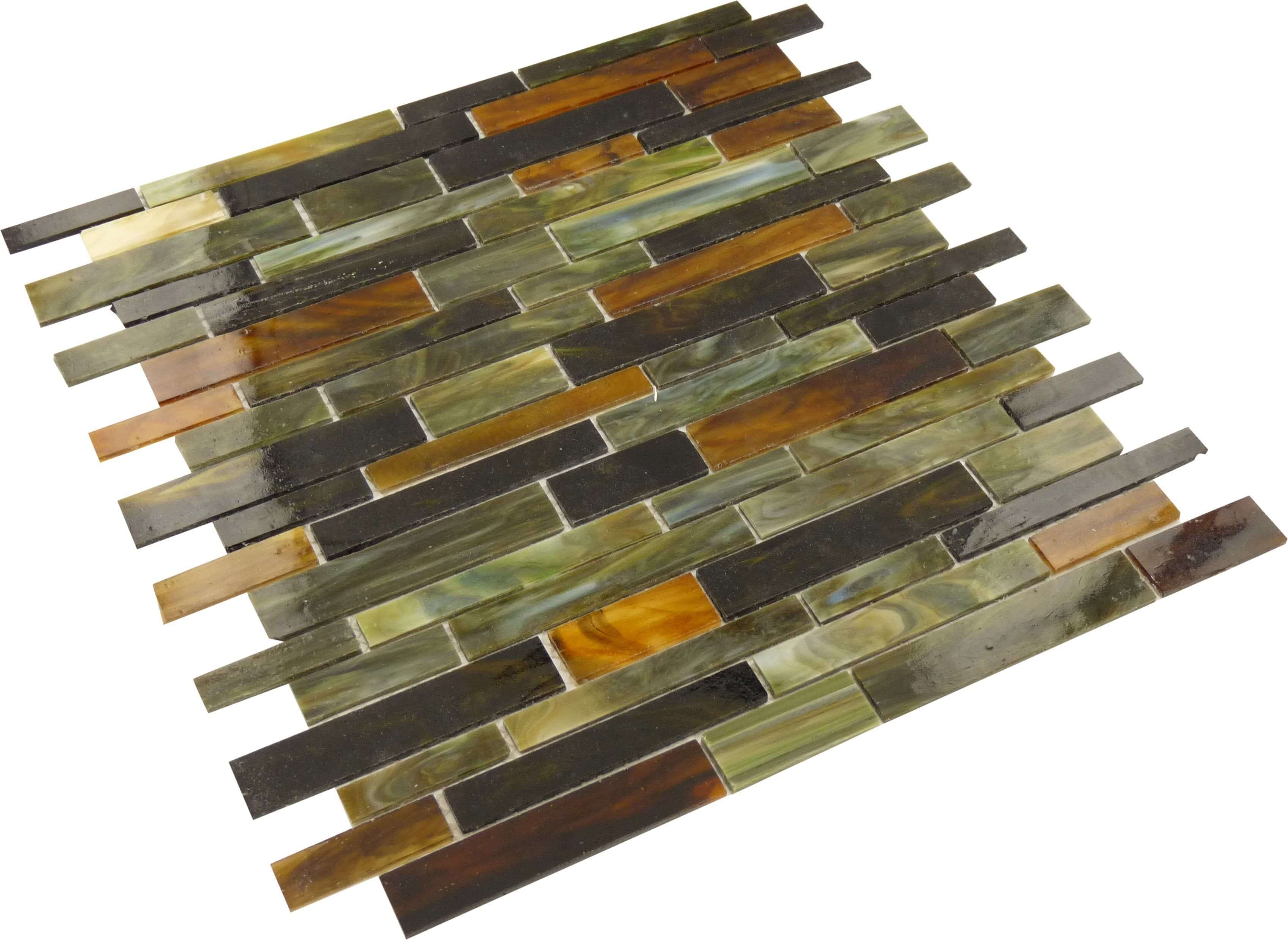 Forest Land Green Random Bricks Glossy Glass Tile Botanical Glass