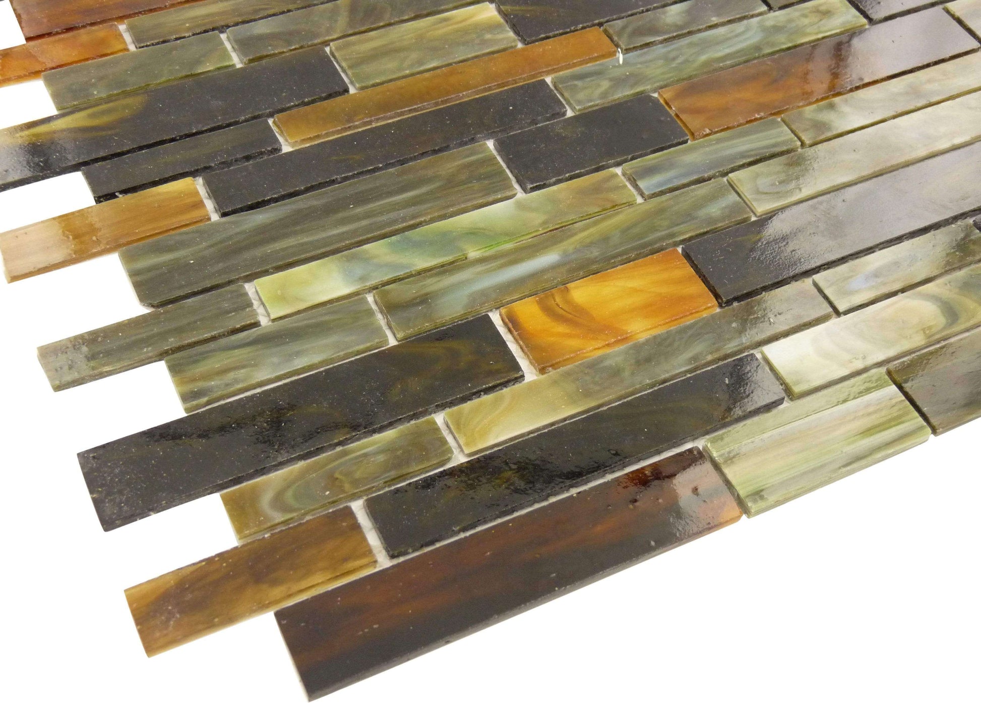 Forest Land Green Random Bricks Glossy Glass Tile Botanical Glass