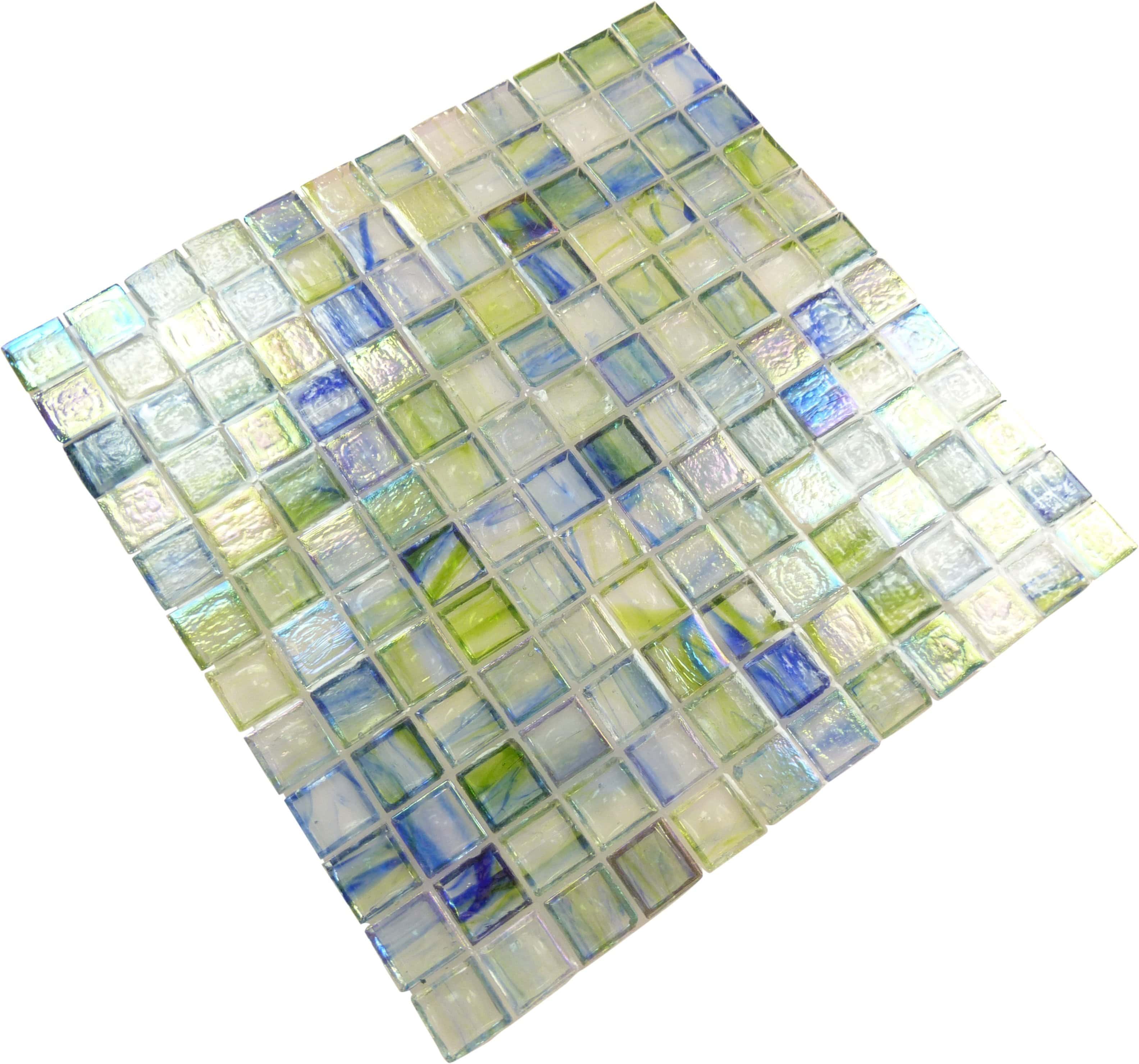 Green 1'' x 1'' Glossy & Iridescent Glass Tile Botanical Glass