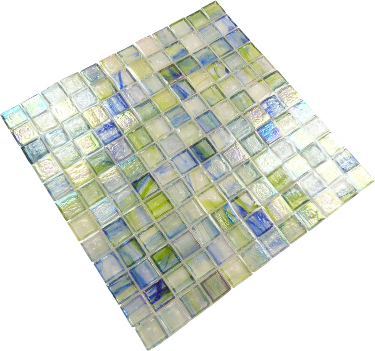 Green 1'' x 1'' Glossy & Iridescent Glass Tile Botanical Glass