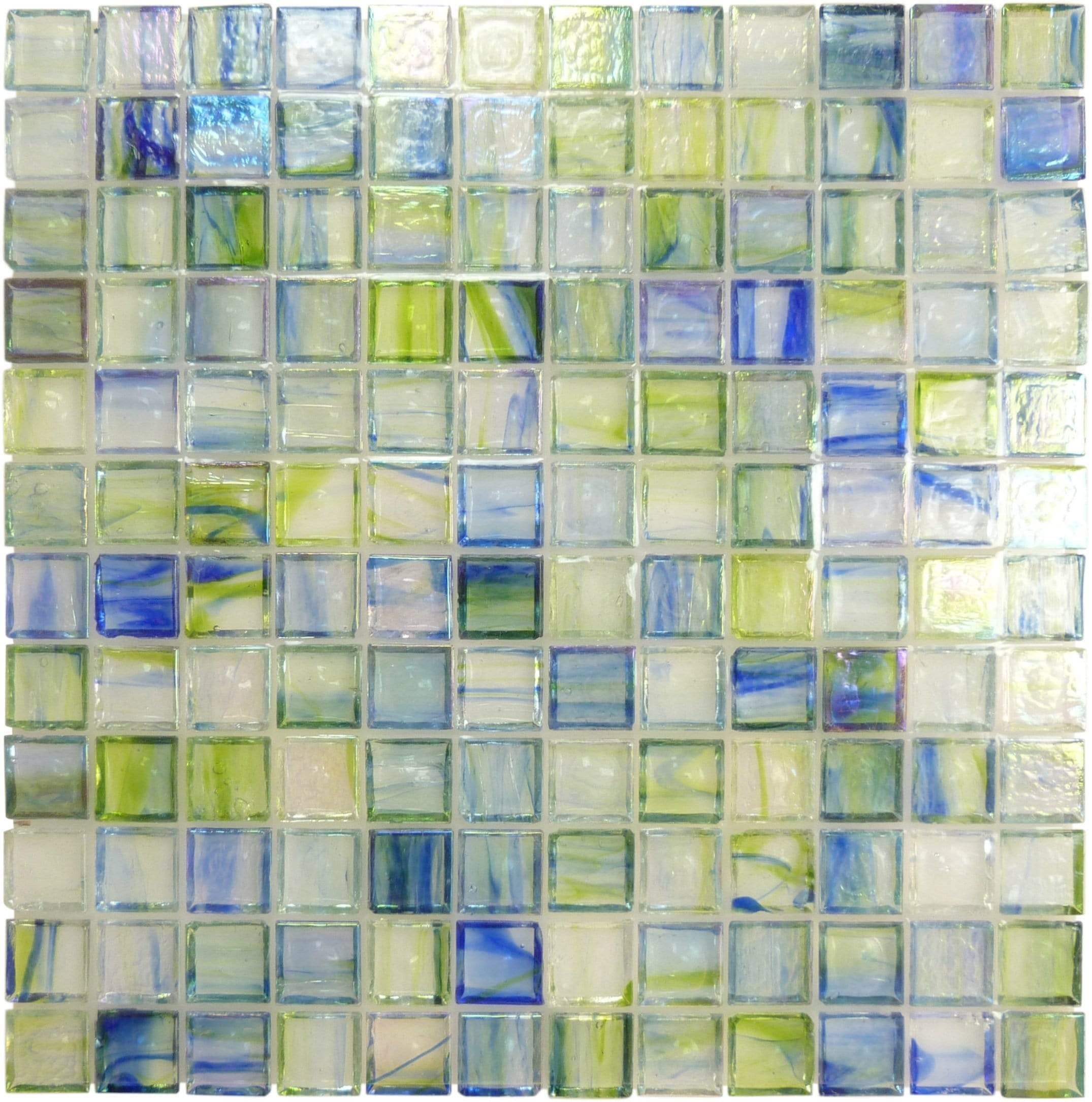 Green 1'' x 1'' Glossy & Iridescent Glass Tile Botanical Glass