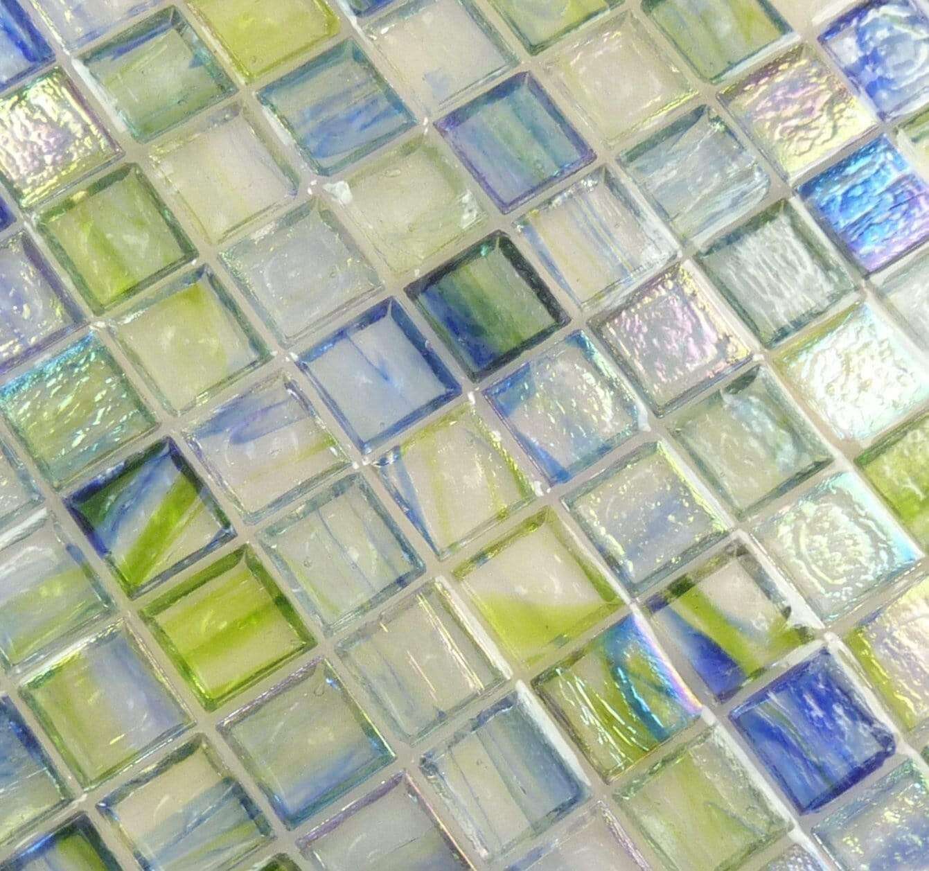 Green 1'' x 1'' Glossy & Iridescent Glass Tile Botanical Glass