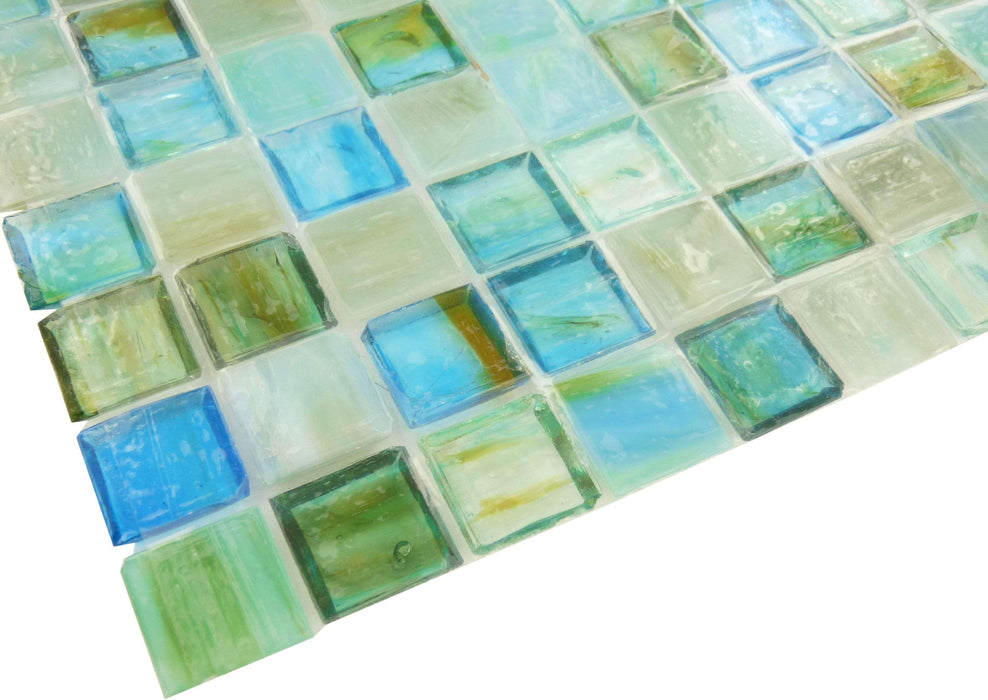 Turquoise Blue 1'' x 1'' Glossy Glass Tile Botanical Glass