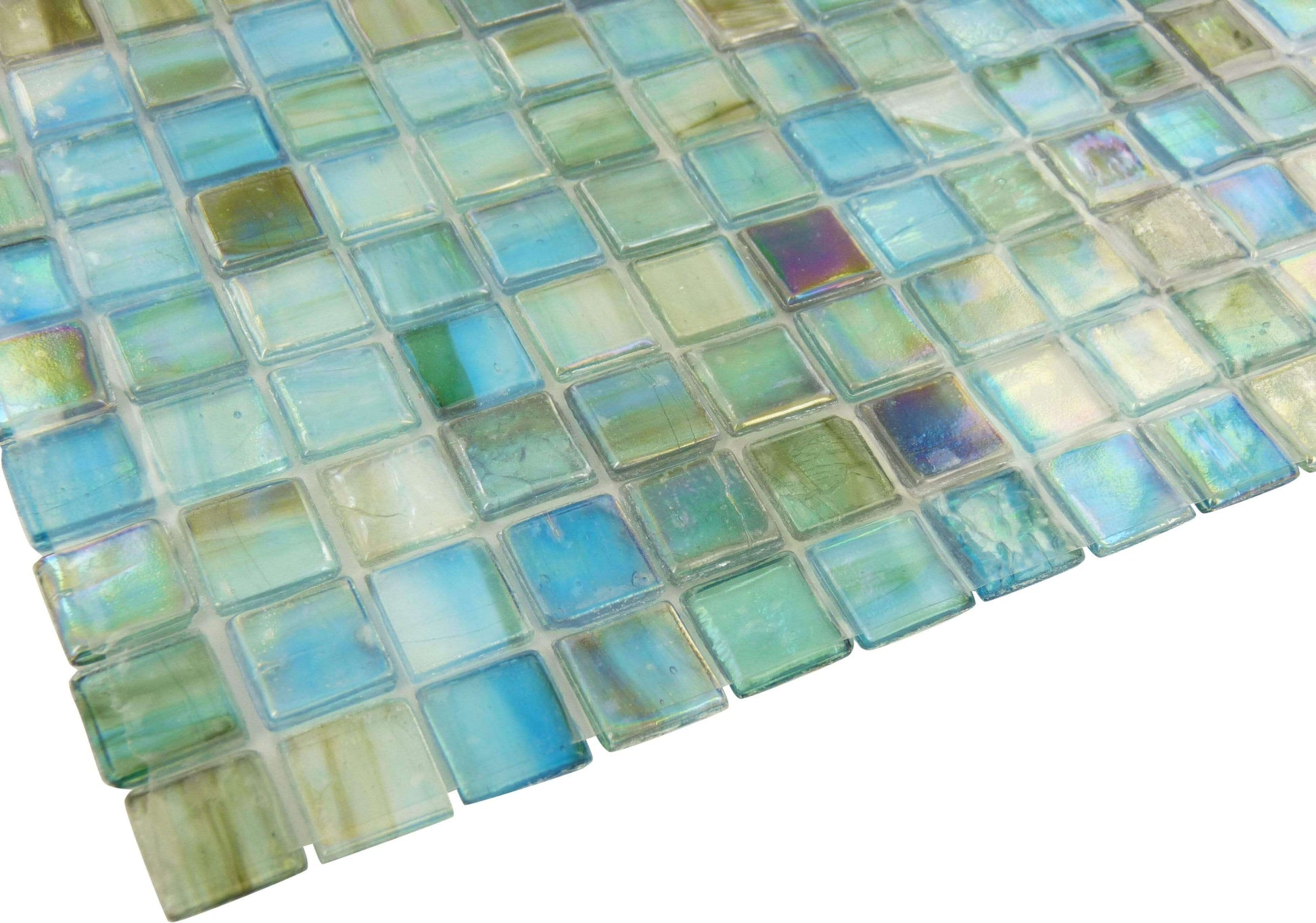 Turquoise 5/8'' x 5/8'' Glossy and Iridescent Glass Tile Botanical Glass